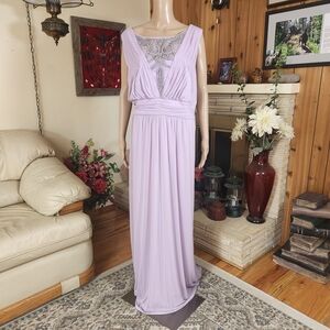 Lavender Evening Gown with Beaded Illusion Neckline